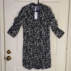 NWT-NY COLLECTION, Petite Elbow Sleeve Y Neck Shirtdress, M